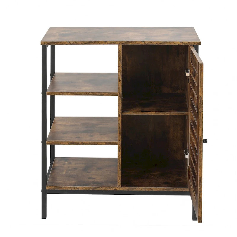 Walnut Finish Manufactured Wood 3-Shelf and 1-Door Storage Cabinet