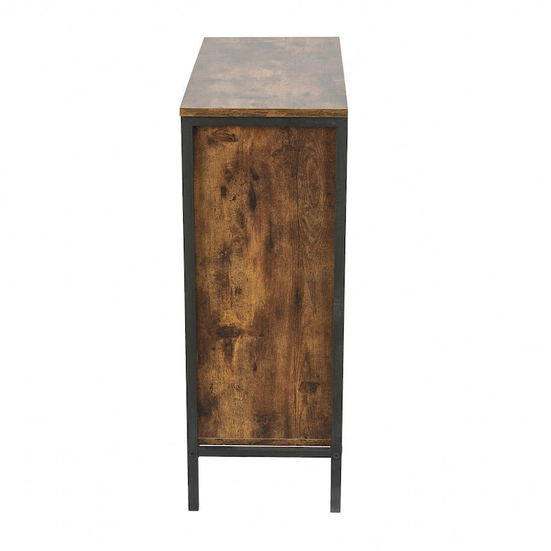 Walnut Finish Manufactured Wood 3-Shelf and 1-Door Storage Cabinet