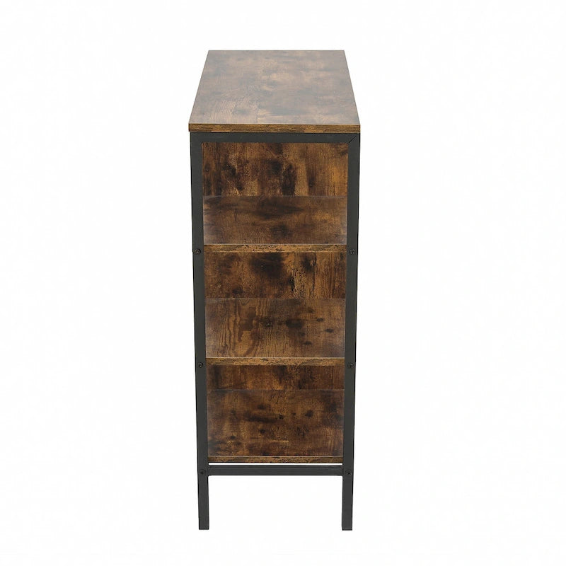 Walnut Finish Manufactured Wood 3-Shelf and 1-Door Storage Cabinet