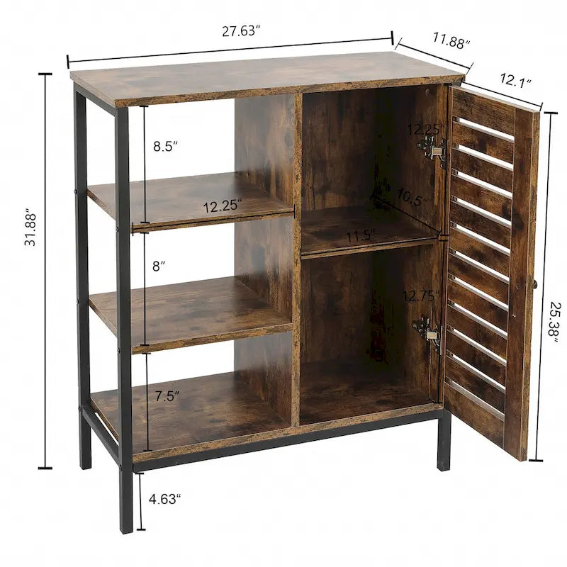 Walnut Finish Manufactured Wood 3-Shelf and 1-Door Storage Cabinet