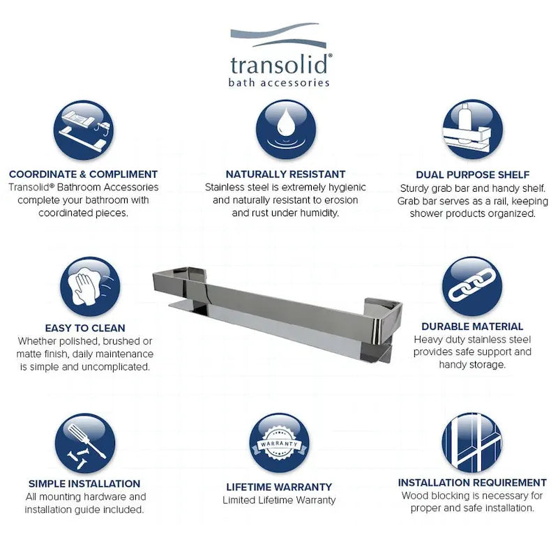 Transolid JGBS20 Jocelyn 20-in Grab Bar Shelf - 20x4x3