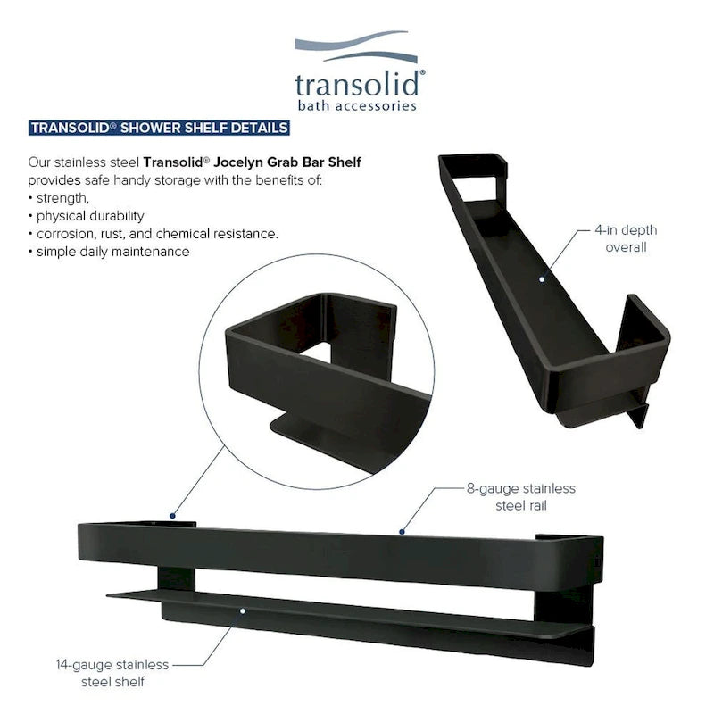 Transolid JGBS20 Jocelyn 20-in Grab Bar Shelf - 20x4x3
