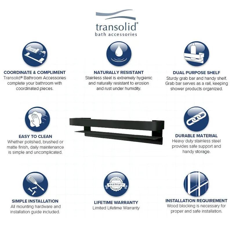 Transolid JGBS20 Jocelyn 20-in Grab Bar Shelf - 20x4x3