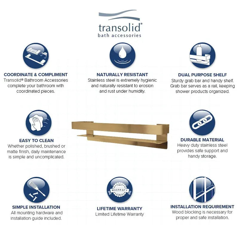 Transolid JGBS20 Jocelyn 20-in Grab Bar Shelf - 20x4x3