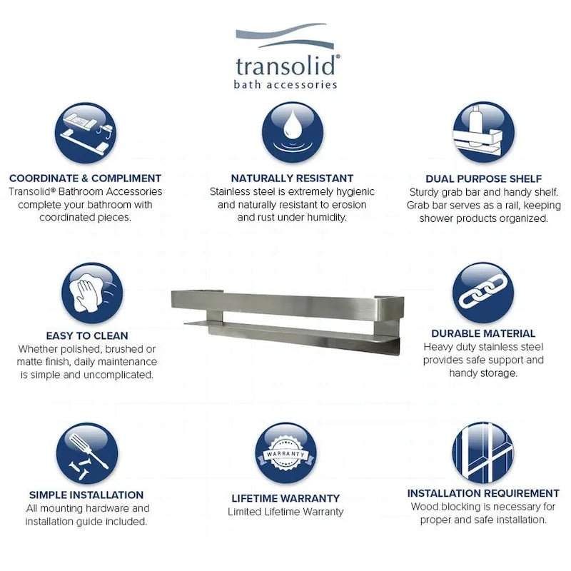 Transolid JGBS20 Jocelyn 20-in Grab Bar Shelf - 20x4x3