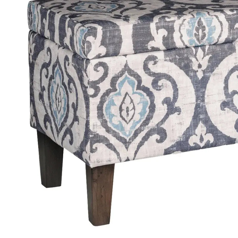 Versatile Multicolor Damask Pattern Bench with Hinged Storage - 36 x 16 x 18