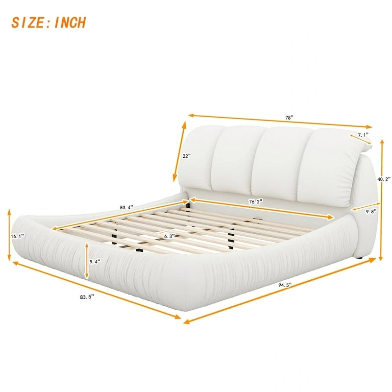 King Size Upholstered Bed w/ Thick Headboard Oversized Padded Backrest