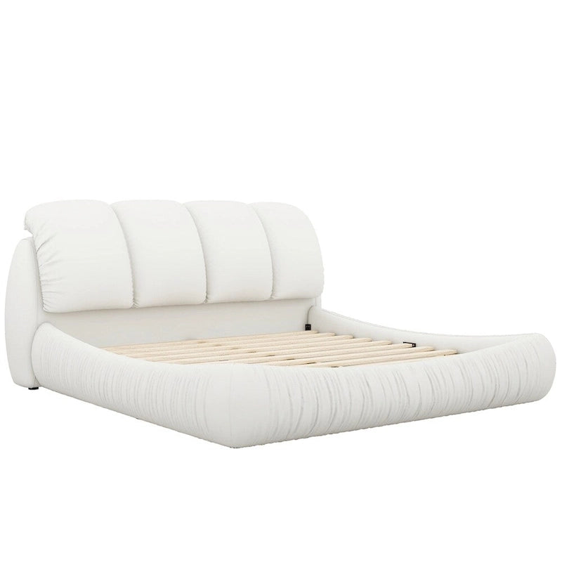 King Size Upholstered Bed w/ Thick Headboard Oversized Padded Backrest