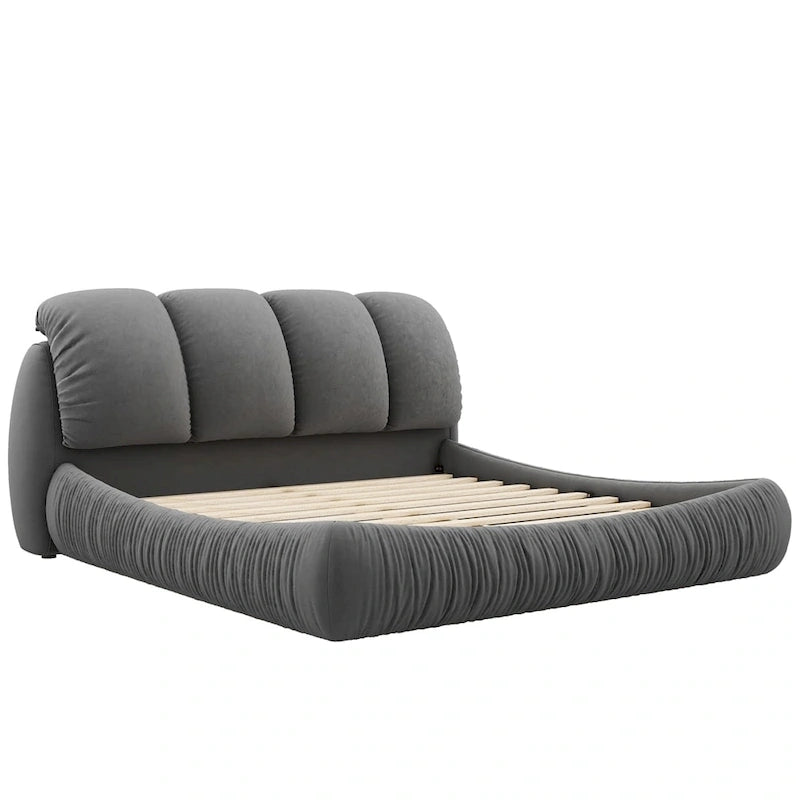 King Size Upholstered Bed w/ Thick Headboard Oversized Padded Backrest
