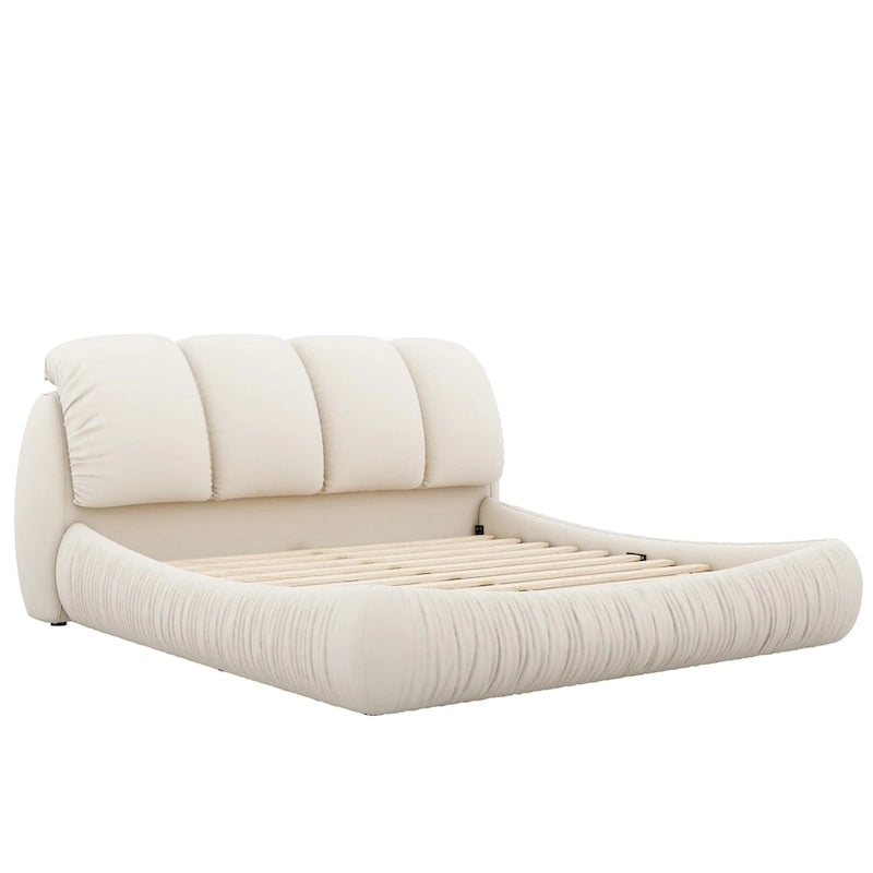 King Size Upholstered Bed w/ Thick Headboard Oversized Padded Backrest