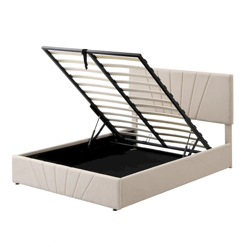 Upholstered Platform bed with a Hydraulic Storage System