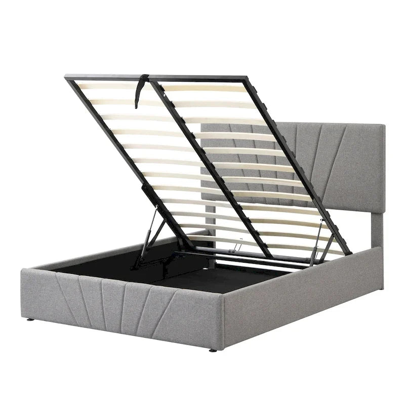 Upholstered Platform bed with a Hydraulic Storage System