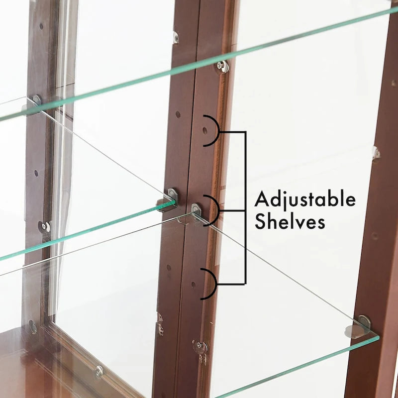 Curio Cabinet Lighted Curio Diapaly Cabinet with Adjustable Shelves and Mirrored Back Panel, Tempered Glass Doors