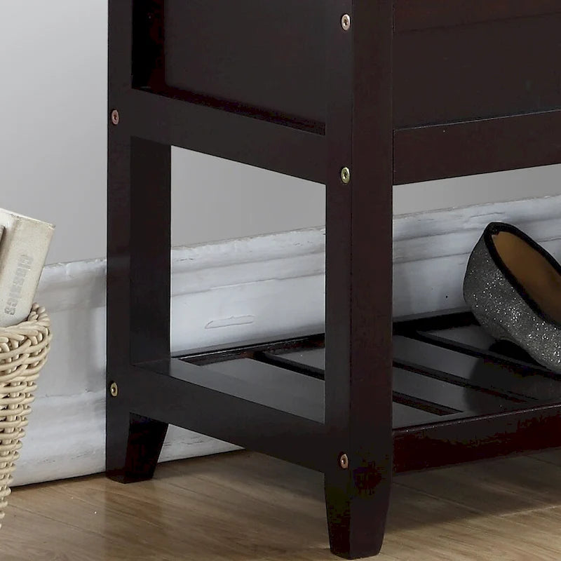 Fabric Seating Wood Bench with Shoe Storage