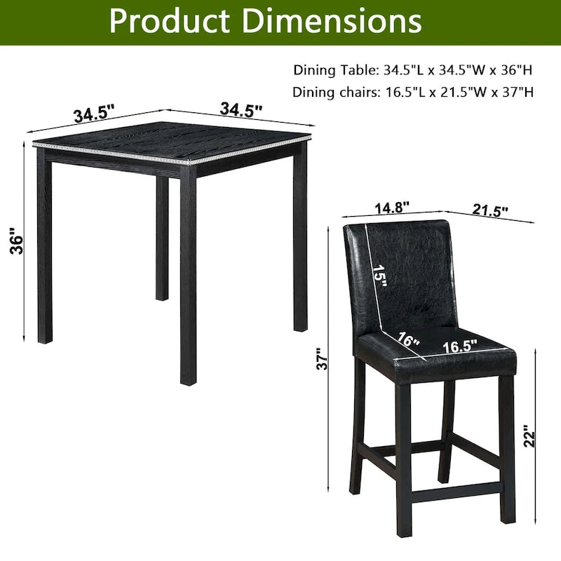 5 Piece Counter Height Table Set, Wooden Kitchen Table Set with Square Table and 4 Upholstered Chairs
