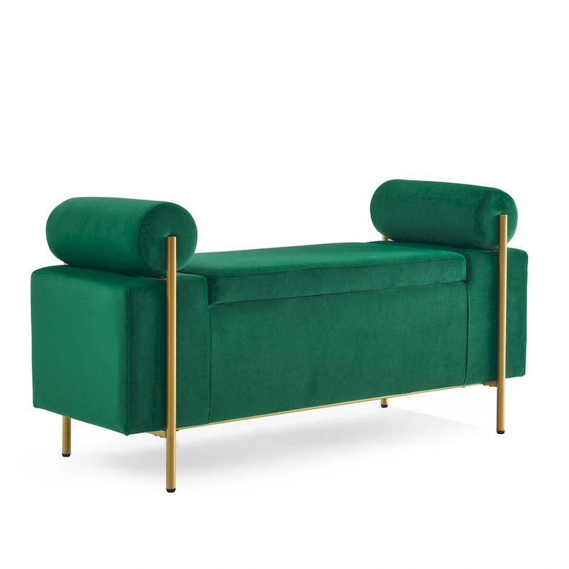 Upholstered Linen Storage Bench with Cylindrical Arms