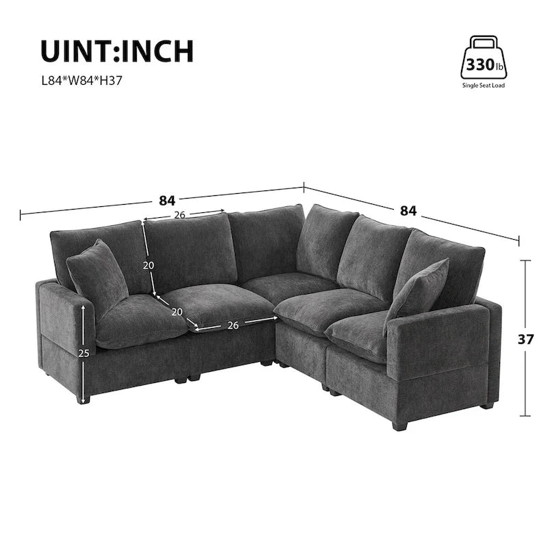 Modern L Shape Modular Sofa,Chenille Sectional Couch Set w/2 Pillows