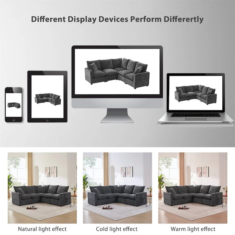 Modern L Shape Modular Sofa,Chenille Sectional Couch Set w/2 Pillows