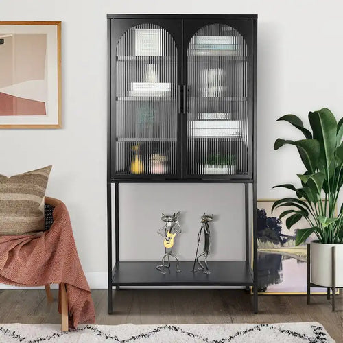 Adjustable Shelves Cabinet with 2 Glass Arched Doors