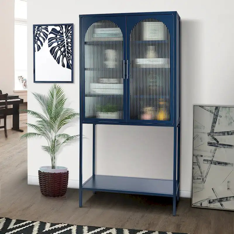 Adjustable Shelves Cabinet with 2 Glass Arched Doors