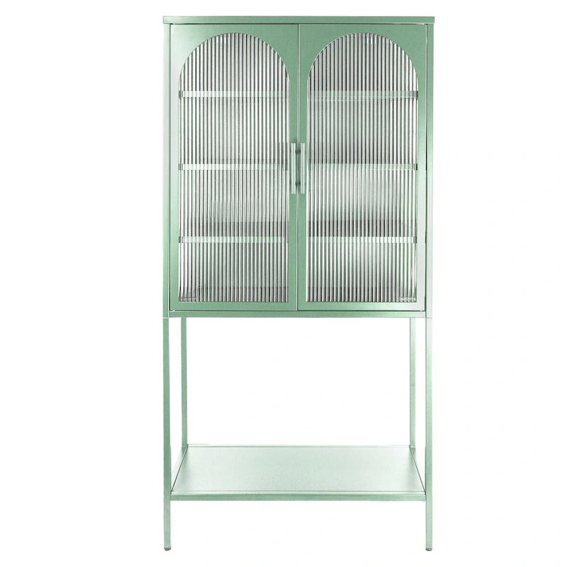 Adjustable Shelves Cabinet with 2 Glass Arched Doors