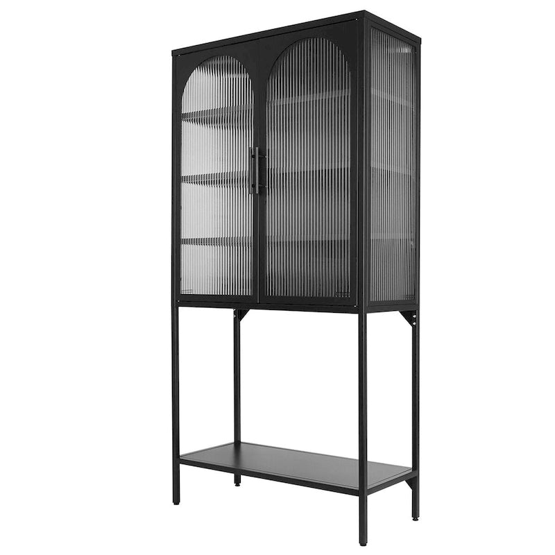 Adjustable Shelves Cabinet with 2 Glass Arched Doors