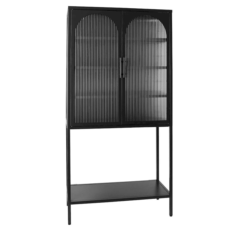 Adjustable Shelves Cabinet with 2 Glass Arched Doors
