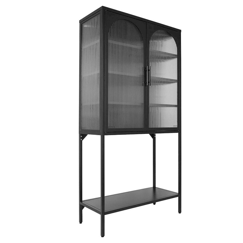 Adjustable Shelves Cabinet with 2 Glass Arched Doors