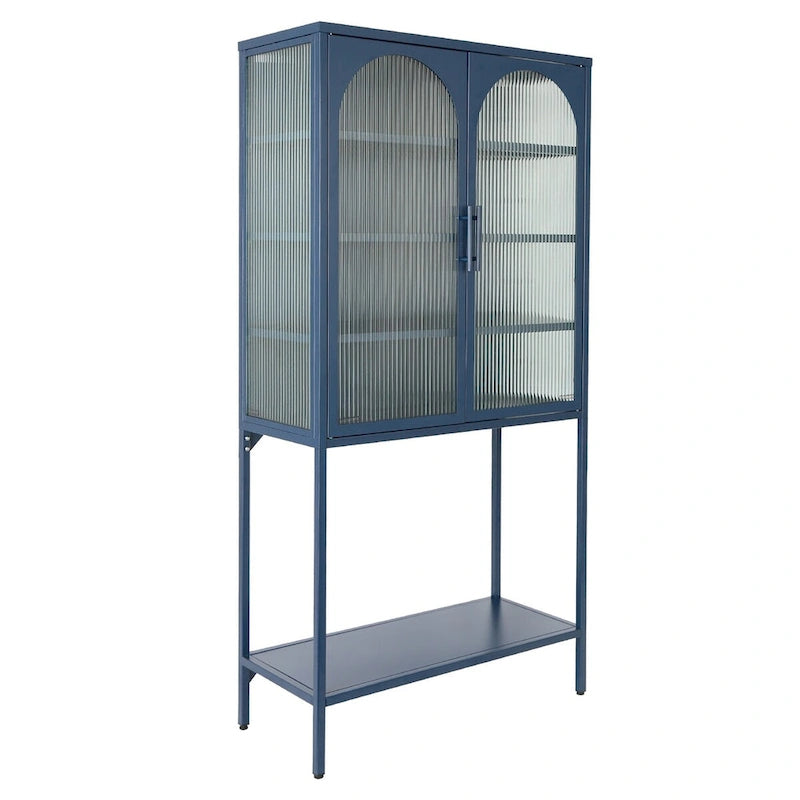 Adjustable Shelves Cabinet with 2 Glass Arched Doors