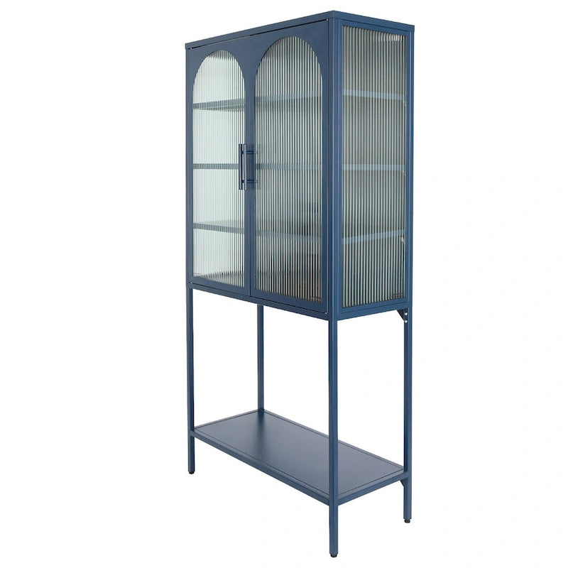 Adjustable Shelves Cabinet with 2 Glass Arched Doors