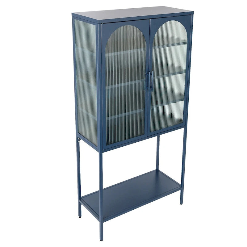 Adjustable Shelves Cabinet with 2 Glass Arched Doors