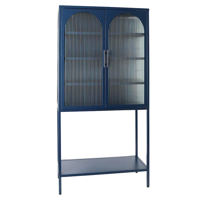 Adjustable Shelves Cabinet with 2 Glass Arched Doors