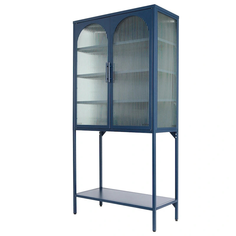 Adjustable Shelves Cabinet with 2 Glass Arched Doors