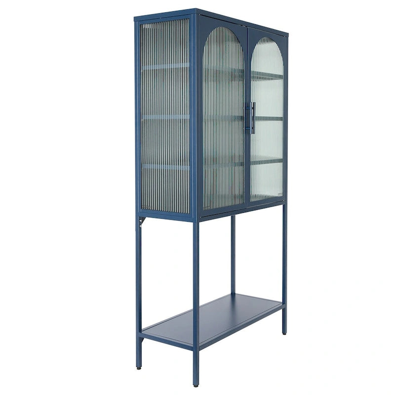 Adjustable Shelves Cabinet with 2 Glass Arched Doors