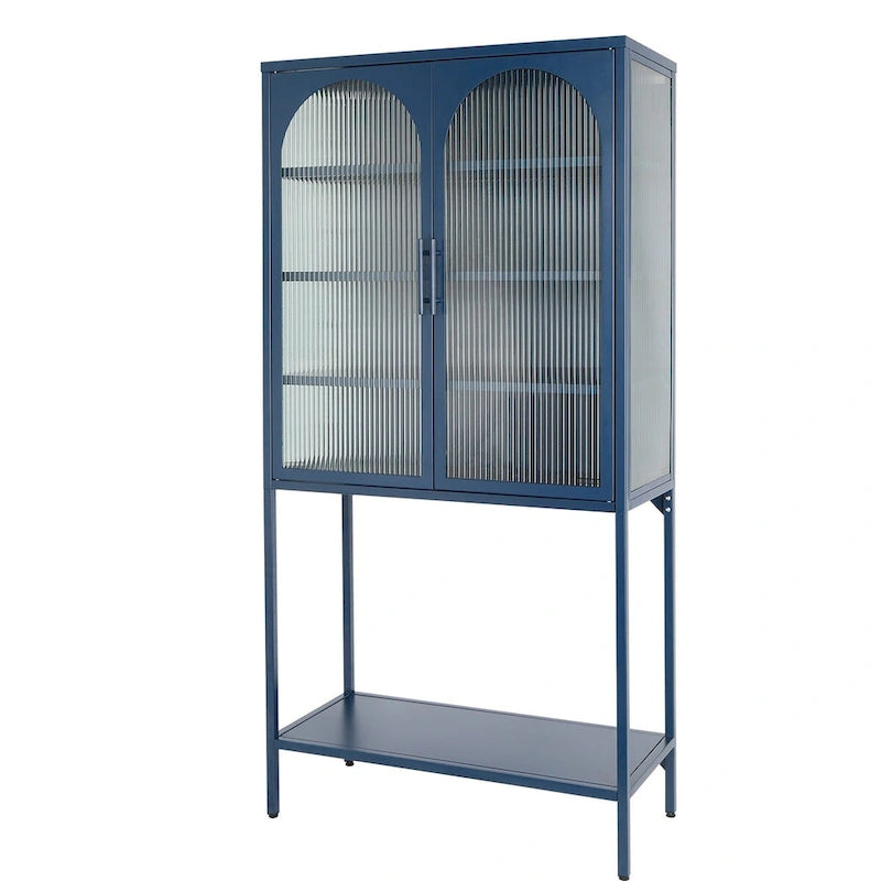 Adjustable Shelves Cabinet with 2 Glass Arched Doors