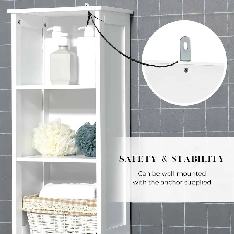 Miami White Tall Bathroom Storage Cabinet Slim Linen Cabinet - 13 7/8L x 10.4W x 68H