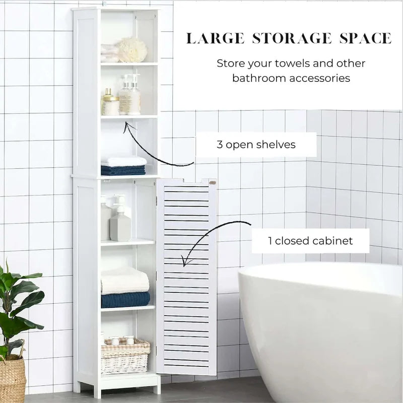 Miami White Tall Bathroom Storage Cabinet Slim Linen Cabinet - 13 7/8L x 10.4W x 68H