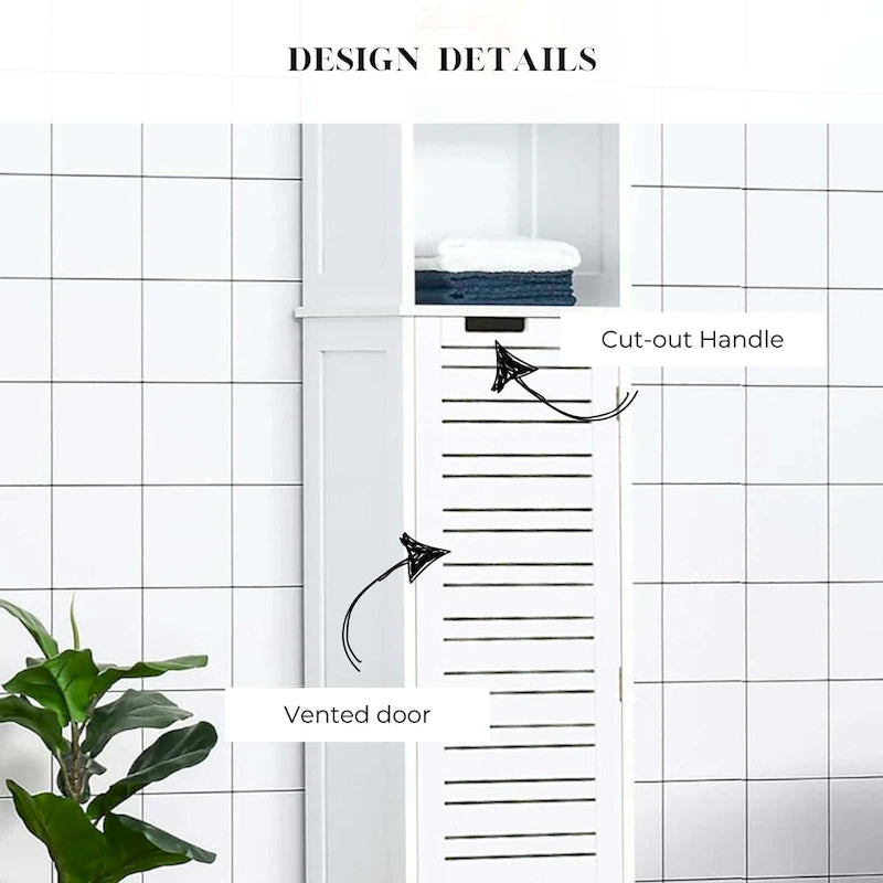 Miami White Tall Bathroom Storage Cabinet Slim Linen Cabinet - 13 7/8L x 10.4W x 68H