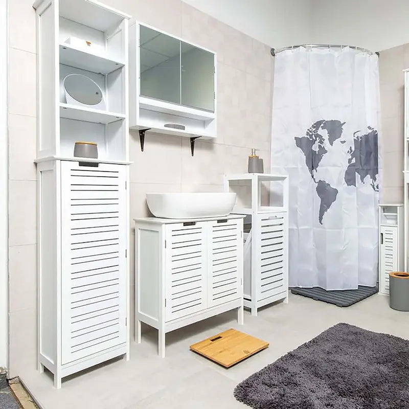 Miami White Tall Bathroom Storage Cabinet Slim Linen Cabinet - 13 7/8L x 10.4W x 68H
