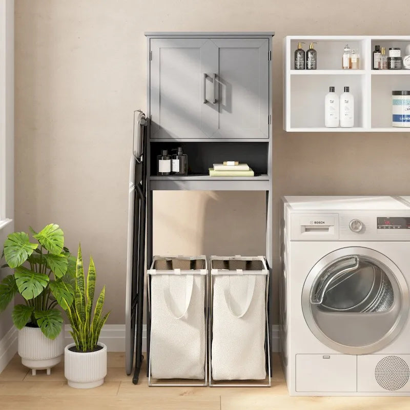 Gray Modern Over the Toilet Cabinet Storage Organizer with 2 Shelves and Doors