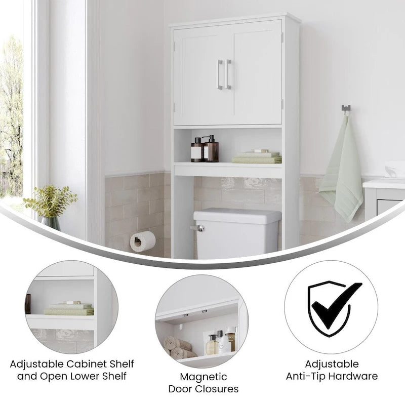 Gray Modern Over the Toilet Cabinet Storage Organizer with 2 Shelves and Doors