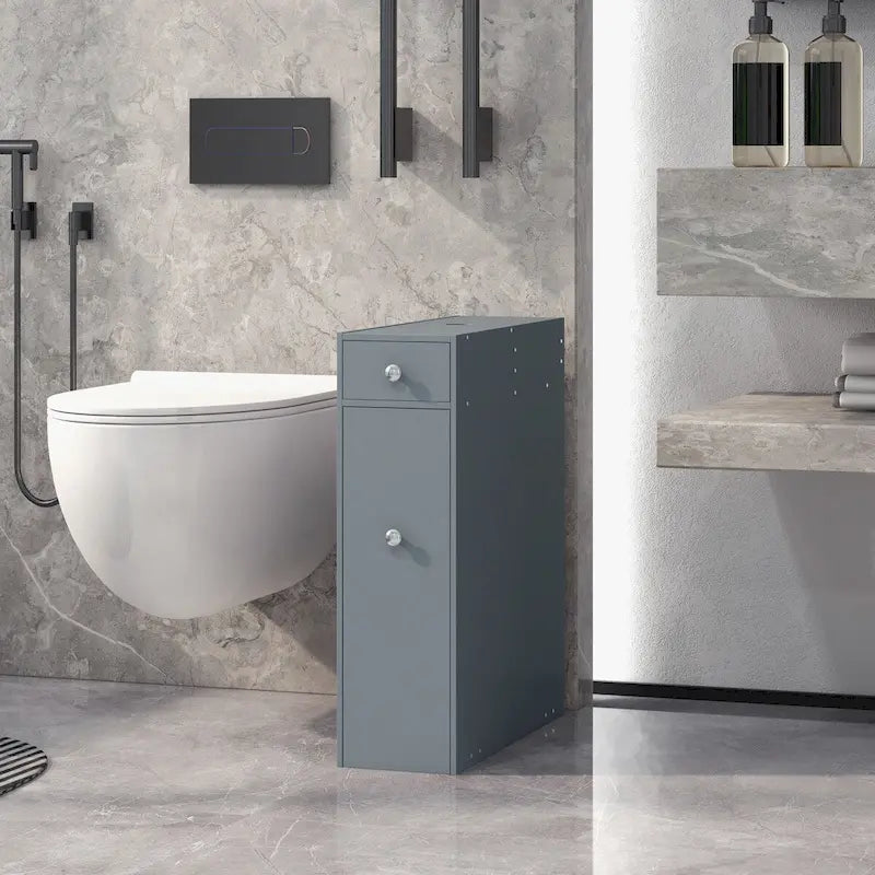 HOMCOM Gray Bathroom Floor Organizer Free Standing Space Saving Narrow Storage Cabinet Bath Toilet Paper Holder with Drawers