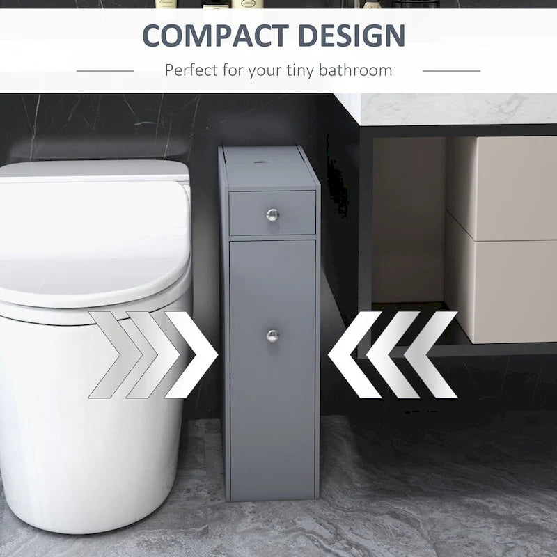 HOMCOM Gray Bathroom Floor Organizer Free Standing Space Saving Narrow Storage Cabinet Bath Toilet Paper Holder with Drawers