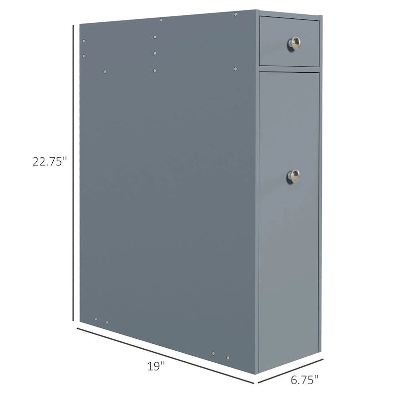 HOMCOM Gray Bathroom Floor Organizer Free Standing Space Saving Narrow Storage Cabinet Bath Toilet Paper Holder with Drawers