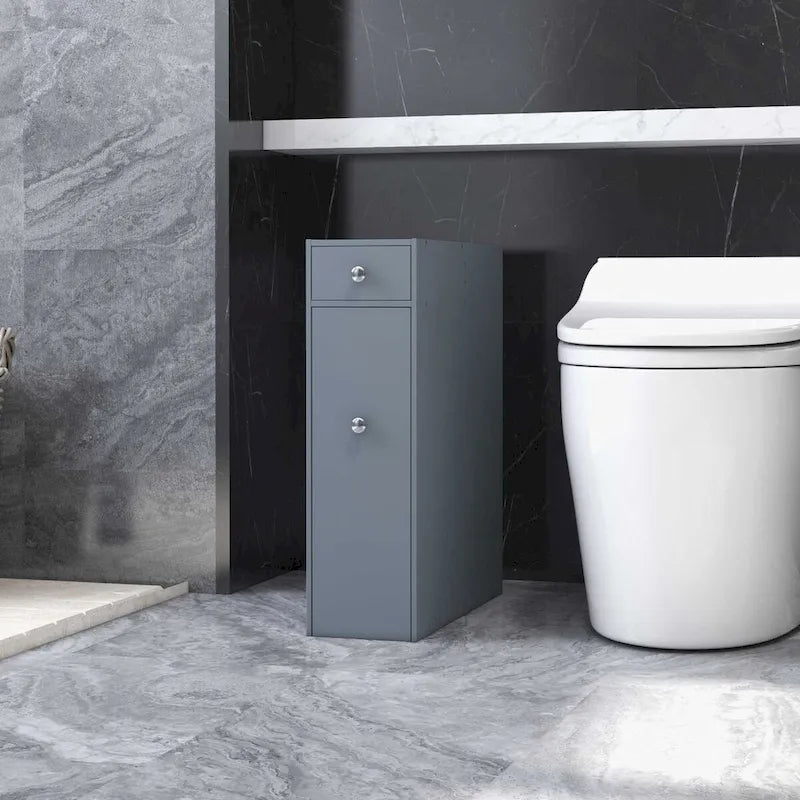 HOMCOM Gray Bathroom Floor Organizer Free Standing Space Saving Narrow Storage Cabinet Bath Toilet Paper Holder with Drawers