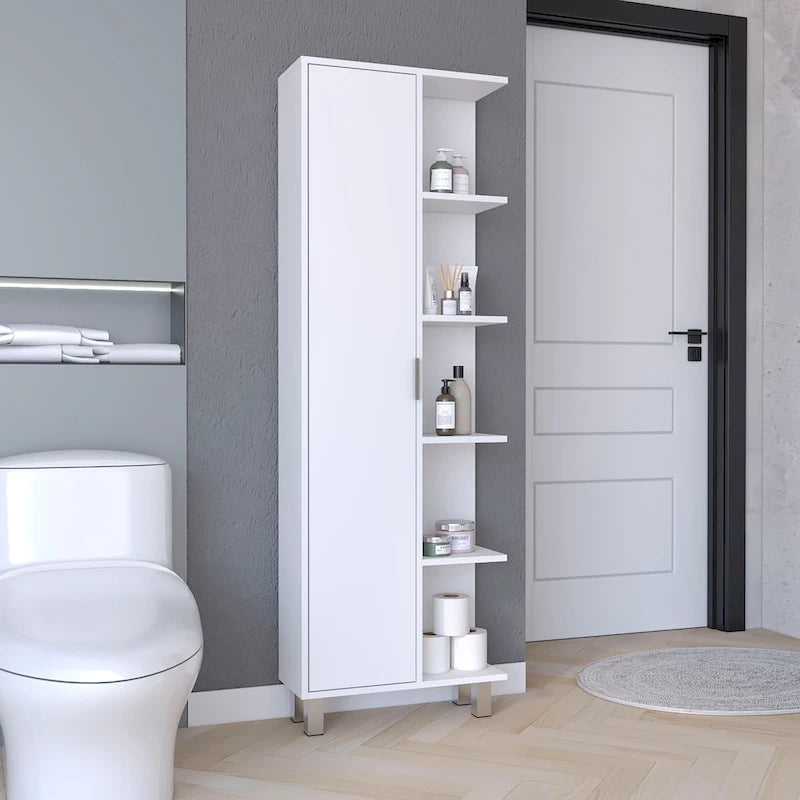 Linen 63-inch High Bathroom Cabinet Storage Cabinet with Four Open Shelves