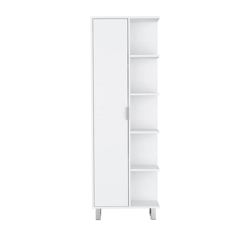 Linen 63-inch High Bathroom Cabinet Storage Cabinet with Four Open Shelves
