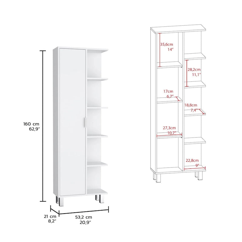 Linen 63-inch High Bathroom Cabinet Storage Cabinet with Four Open Shelves