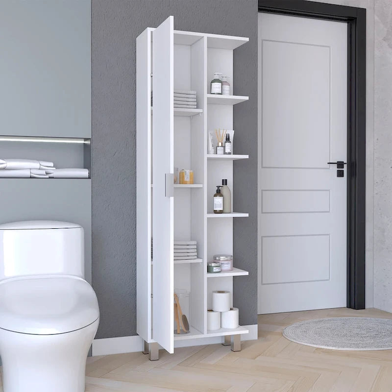 Linen 63-inch High Bathroom Cabinet Storage Cabinet with Four Open Shelves