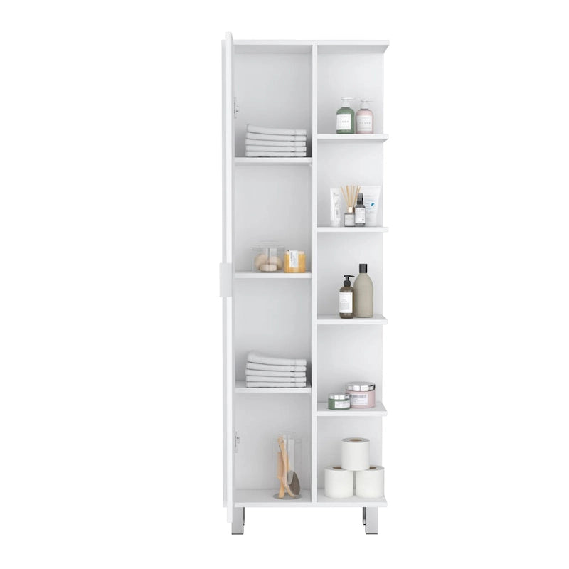 Linen 63-inch High Bathroom Cabinet Storage Cabinet with Four Open Shelves